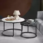 round Coffee Table Set of 2 Marble Coffee Table Side Nesting Table White and Bla