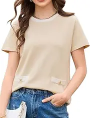 [BeryLove] Knit Top for Women Crew Neck Short Sleeve Tops Business Casual Top Work Tops