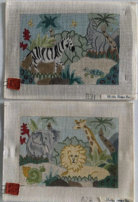 2HandPainted Needlepoint Canvas SharianeDesigns Giraffe Zebra Kangaroo Elephant