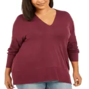 Style & Co. Womens Plus Ribbed V-Neck Sweater Purple size 3X