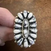 Navajo Cluster Ring White Buffalo Turquoise Size 4 Native American Womens Zuni C
