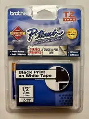 Brother P-touch TZ-231 Label Tape Black Print on White Tape 1/2" Width 12mm New