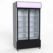 Thermaster 1000L Two Sliding Glass Door Colourbond Upright Drink Fridge Black LG-1000SDBP