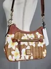 Dooney & Bourke Handbag Small Hobo Plumeria Floral Brown Yellow Tropical