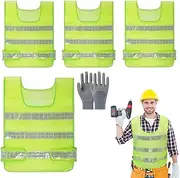 [SJDOFU] Hi Vis Vests, 4 PCS High Visibility Vest, Reflective Hi Vis Vest Safety Vests with Reflective Strips Night Workwear Reflective Vest for Running Biking Surveyor and Traffic Work, Yellow, XXL