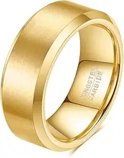 [MYNENEY] Tungsten Steel Bands 4mm 6mm 8mm Matte Surface Mens Wedding Pinky Ring Gold/Silver/Black Signet Rings for Men Comfort Fit size 5-12