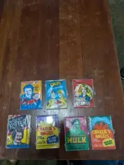 7 Pack Lot 1970's & 1980's Non Sport Chips,Hulk,Charlie's Angels,Bionic Woman
