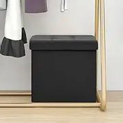 Generic Folding Storage Stool Black Faux Linen