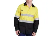 King Gee Mens Workcool 2 Hi-vis Cotton Drill Taped Work Shirt K54880 - Yellow/Black