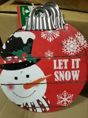 Snowman Wooden Planks Let It Snow Christmas Ball Ornament Wall Hanging Large