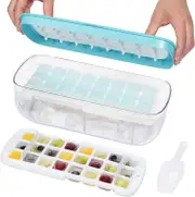 Silicone Ice Cube Tray With Lid And Bin, 48 Grids Press Type Ice Cube Molds Comes With Storage Bin And Ice Scoop Blue