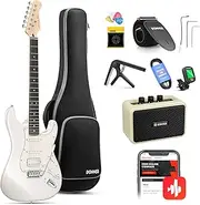 Donner Electric Guitar Kit, Full Size 39 Inch Solid Body E Guitar Set with Amplifier, Bag, Capo, Strap, String, Tuner, Cable and Picks (Polar White)