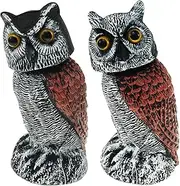 2 Pack Fake Owl Decoy,Lifelike Simulation Owl Bird Deterrent with 360° Swivel Head Realistic Owl Statue Scare Birds Plastic Fake Owl Scarecrow to Frighten Birds for Garden Indoor Outdoor