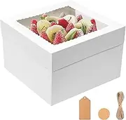 NEOACT 12x12x6 Bulk 4 Pcs Cake Boxes 12 Inch Square Cake Boxes with Window, Cake Containers with Lids, Disposable Bakery Boxes for Valentine's Day,Easter, Mother's Day, Cookies, Large Pastries