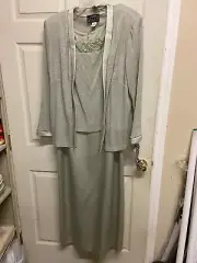 WOMENS SIZE 20W - ALEX EVENINGS - LONG GREEN DRESS WITH Trimmed Jacket
