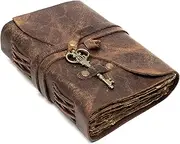 Vintage Leather Journal - Antique Handmade Deckle Edge Vintage Paper Leather Bound Journal - Book of Shadows Journal - Leather Sketchbook - Drawing Journal - Great Gift (Red Brown, 7.5"x5.5")