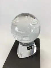 Hoya Crystal Paperweight Glass World Globe. Approx 4"H.Japan NEW IN BOX