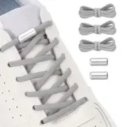 Elastic No Tie Shoelaces Replacement 3Pcs with 2 Metal Buckles, Grey