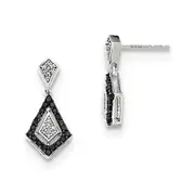 14kt W Polished Real Diamond/Black Real Diamond Post Dangle Earrings