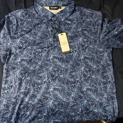 Trusmol Men’s Large Navy Banana Leaf Short Sleeve Polo
