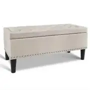 Artiss Storage Ottoman Blanket Box 96cm Linen Taupe