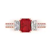 1.82ct Emerald Round 3 stone Tourmaline Engagement Wedding Ring 14k Rose Gold