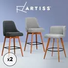 Artiss Bar Stools Kitchen Stool Wooden Barstools Leather Fabric Swivel x2