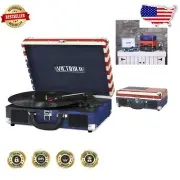 Portable American Flag Bluetooth Record Player - 3-Speed Turntable Included
