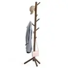 Wooden Coat Rack Stand Garment Adjustable Tree Rack, 9 Hooks Walnut Modern
