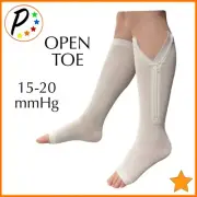 Presadee Open Toe 15-20 mmHg Moderate Compression Leg YKK Zipper White Socks