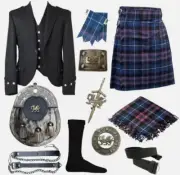 Men's Argyle Jacket 11 PCS Scottish Outfit Traditional Highland Kilt Outfit Set