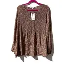 DR2 by Daniel Rainn Blouse Size 2X Pleated Tassels Ditsy Floral Mauve Top NWT