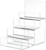 Cabilock Membership Card Rack Purse Display Stand Acrylic Wallet Holder 4 Layers Purse Stand Shelf Jewelry Glasses Display Riser Shelf Showcase Fixtures for Retail Store Home Tabletop Purse Display Rack