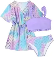 [Generic] Toddler Girl's 3 Piece Graphic Print Bikini Sets Swimsuit with Kimono Cover Up