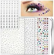 ITADEKU 6 Sheets Face Gems Face Jewels Stick On Face Rhinestones with Tweezers, Self Adhesive Rhinestones Pearls Stickers for Makeup, Eye Gems Hair Gems Body Jewels for Body, Hair, Nail Decorations