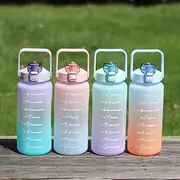 OCS & APS Australia 2L Motivational BPA Free 2000ml Plastic Sports Water Bottle with Straw and Handle (Aqua Blue and Orange)