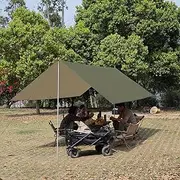 Large Waterproof Camping Tarp Tent Shelter Lightweight Backpacking Hiking Hammock Rain Fly Sun Shade (3x4m Olive Green with Poles)