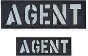 [JUJUPUPS] 2 Pack Reflective Agent Patch Reflective Back Panel Police Patch with Hook and Loop One Small and One Large Black (Agent(Black-White)