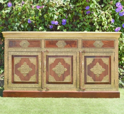 Antique Brass Statement Piece Indian Sideboard Cabinet Moroccan Buffet Storage