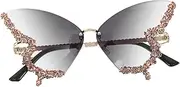 [Baluue] Birthday Glasses Butterfly Sunglasses for Women Retro Blocking Eyewear Sunglasses Butterfly Cool Sunglasses for Women Butterfly Shape Sunglasses Rimless Eyewear Plastic