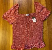 NEW Primark ruffle short sleeve t SHIRT top girl 13 14 red white flower boho NWT