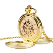Men's Smooth Case Skeleton Mechanical Pocket Watch Watch Double Hunter Wind UP