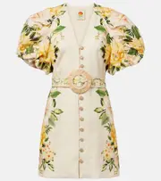 [Farm Rio] Farm Rio Floral linen minidress AU 8 beige