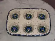 Polish Pottery Muffin Pan! UNIKAT Signature Mila Pattern!