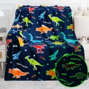 Dinosaur Glow in the Dark Blanket Dino Throw for Kids Boys Girls Birthday Easter