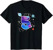 [X.Style] Kids Outer Space 5th Birthday Party T-Shirt Planets 5 Year Old ds1134 T-Shirt (S) Black
