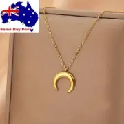 Solid Stainless Steel Silver or Gold Crescent Moon Chain Necklace Pendant