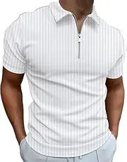[Generic] Men's V Neck Solid Knit Polo T Shirt Classic Collar Short Sleeve Quarter Zipp Ribbed Golf Tees