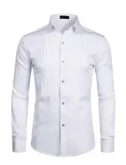 ZEROYAA Mens Slim Fit Long Sleeve Tuxedo Dress Shirts/Prom Performing Shirts 2XL