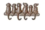 Mr Gecko Cast Iron Hand Made 4 Hook Hanger Dogs Antique Rust